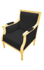 Large Bergère armchair Louis XVI style black velvet and gilded wood