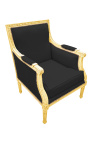 Mare Bergère scaun Louis XVI în stil negru velvet și lemn