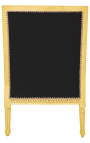 Silla grande Bergère Louis XVI estilo terciopelo negro y madera dorada