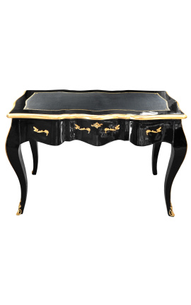 Bureau baroque de style Louis XV noir, sous-main noir