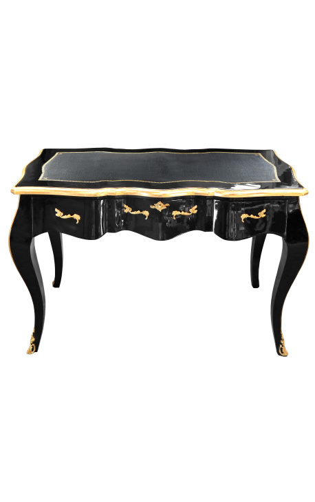 Barocker schwarzer Schreibtisch im Louis XV-Stil, schwarze Schreibunterlage