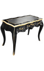 Bureau baroque de style Louis XV noir, sous-main noir