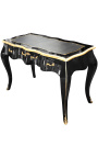 Bureau baroque de style Louis XV noir, sous-main noir