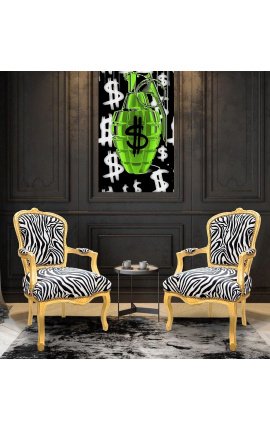 Baroque armchair of Louis XV style zebra and gold wood