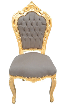 Stoel barok rococo stijl taupe en goud hout