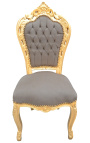 Stuhl im Barock-Rokoko-Stil aus taupefarbenem und goldenem Holz