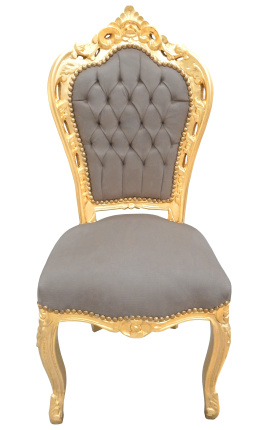 Stuhl im Barock-Rokoko-Stil aus taupefarbenem und goldenem Holz