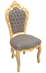 Krzesło barokowe w stylu rokoko ciemnoszarym i złotym drewnem
