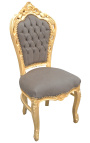 Silla estilo barroco rococo taupe y madera de oro