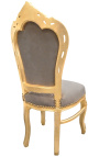 Cadeira estilo barroco rococó veludo taupe e madeira dourada