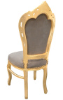 Chaise de style Baroque Rococo velours taupe et bois doré