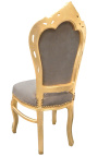 Krzesło barokowe w stylu rokoko ciemnoszarym i złotym drewnem