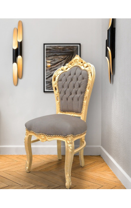Cadira d&#039;estil barroc rococó vellut taupe i fusta daurada
