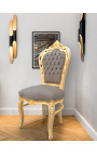 Barok stol i rokokostil i taupe og guldtræ