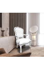 Fotel w stylu Ludwika XV sztuczna biała skóra i drewno lakierowane na biało 