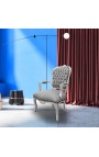 Baroque armchair of Louis XV style grey velvet and silver wood - 14