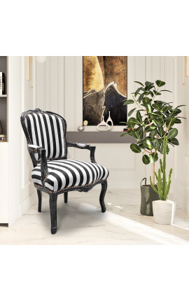 Fauteuil baroque de style Louis XV rayé noir et blanc et bois noir