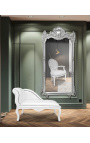 Louis XV chaise longue ar baltu ādu un baltu kokvilnu