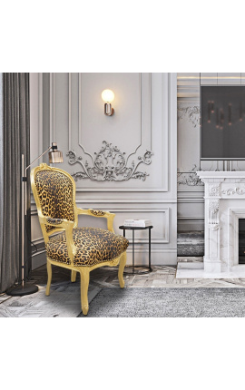 Baroque armchair of Louis XV style leopard and gold wood