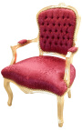 Fauteuil baroque de style Louis XV satiné rouge dossier capitonné et bois doré