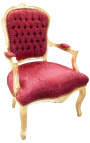 Poltrona barroca estilo Luís XV encosto acolchoado em cetim vermelho e madeira dourada