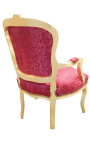 Baroka atzveltnes krēsls Louis XV stilā ar sarkanu satīna audumu un zeltītu koku