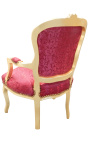 Barocker Sessel im Louis XV-Stil mit rotem Satinstoff und vergoldetem Holz