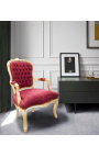 Baroque armchair Louis XV style with red satin fabric and gilded wood