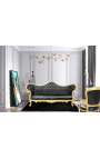Barock Napoleon III soffa svart konstläder och guldträ