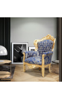 Bbig baroque style armchair blue "Gobelins" fabric and gold wood