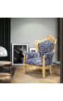 Poltrona grande estilo barroco "Gobelins" azul e madeira dourada