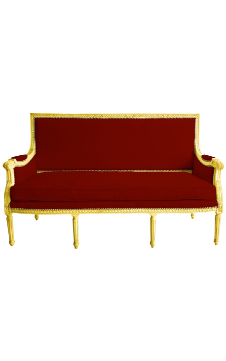 Luija XVI stila dīvāns ar bordo samtu un zelta koku