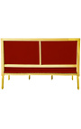 Sofa im Louis XVI-Stil mit burgunderrotem Samt und goldenem Holz