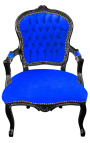 Sillón barroco Louis XV en terciopelo azul y madera negra