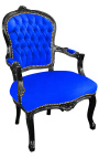 Baroka stila Louis XV krēsls zilā samta un melnā koka krāsā