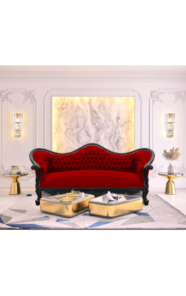 Barokk sofa Napoléon III stil Burgundy velvet og svart lakkeret tre