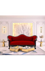 Barock soffa Napoléon III stil Bourgogne sammet och svart lackerat trä