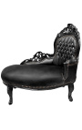 Méridienne baroque tissu simili cuir noir avec strass et bois noir