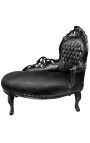 Chaise longue barocca tessuto ecopelle nera con strass e legno nero
