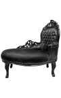 Barroco chaise longue black leatherette with rhinestones and black wood