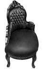 Chaise longue barocca tessuto ecopelle nera con strass e legno nero