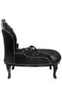 Baroque chaise longue black leatherette with rhinestones and black wood