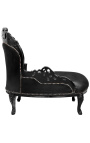 Méridienne baroque tissu simili cuir noir avec strass et bois noir