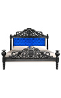 Lit Baroque tissu velours bleu et bois laqué noir