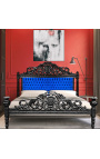 Baroque bed blue velvet fabric and black wood