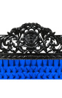 Barokkseng blå fløyelsstoff og sort tre