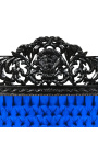 Lit Baroque tissu velours bleu et bois laqué noir