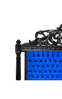 Lit Baroque tissu velours bleu et bois laqué noir