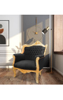 Sillón príncipe estilo barroco terciopelo negro y madera de oro