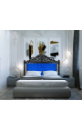 Baroque bed headboard blue velvet and black lacquered wood.